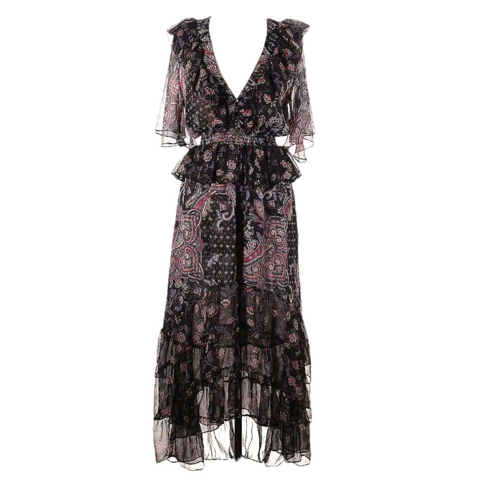 Misa Los Angeles Black and Pink Midi Dress